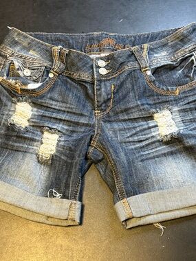 Almost Famous Dark Blue Distressed Rolled Hem Jean Shorts